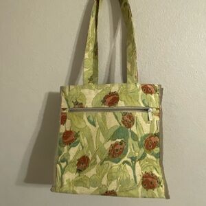Joymax Ladybug Tapestry Tote Bag Woven Floral Zip Top Shopper Purse Botanical
